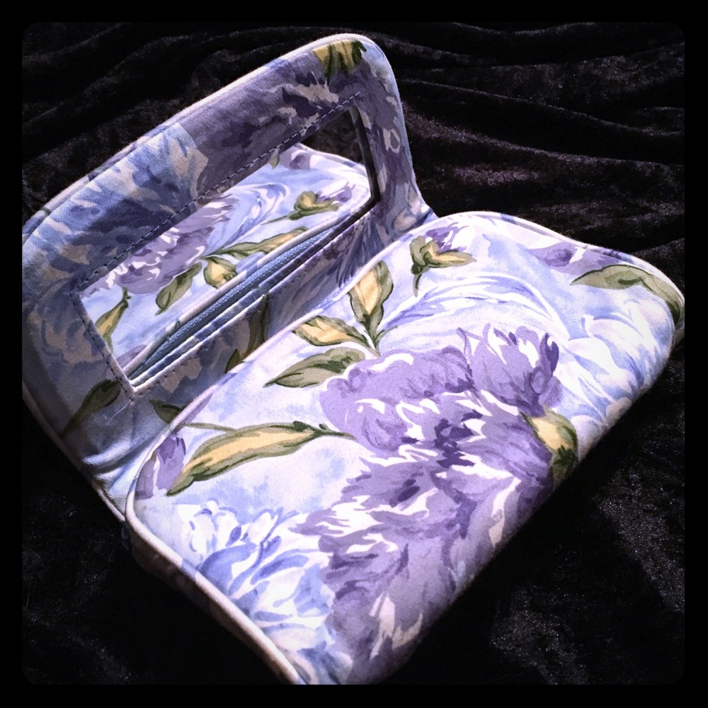 MakeUp Case💄💋w/Mirror Blue Purple Floral Cloth